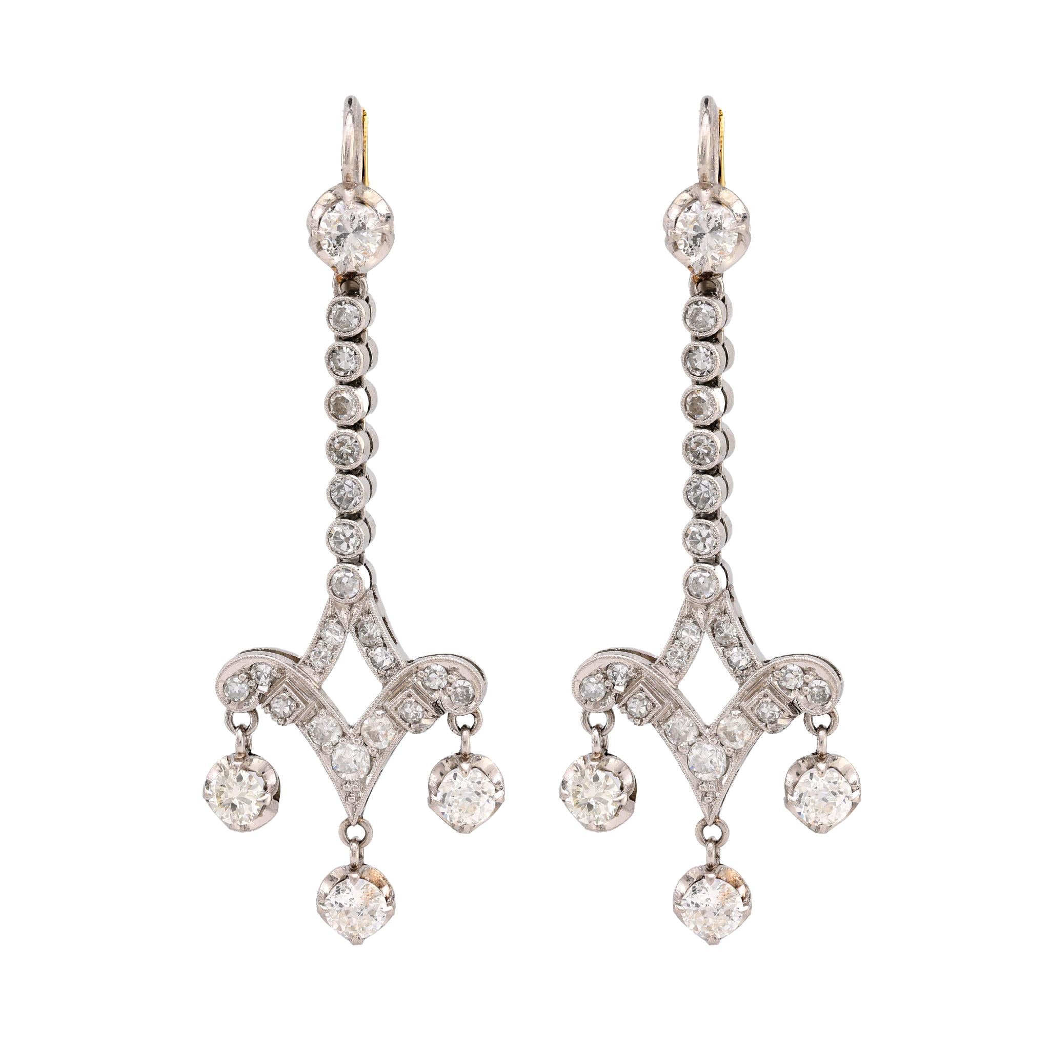 Art Deco inspired 3 carat total weight diamond platinum drop earrings  Jack Weir & Sons   