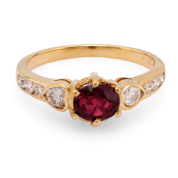 Vintage ruby diamond 18k yellow gold ring