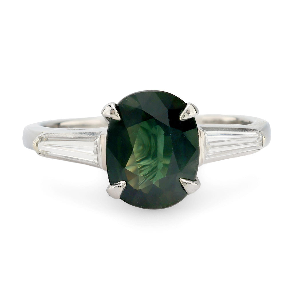 Mid-Century 2.00 carat platinum green sapphire diamond ring Jack Weir & Sons