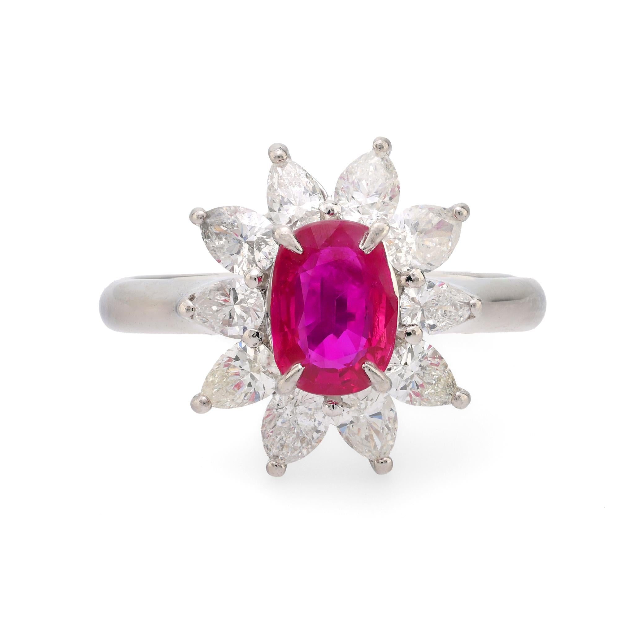 Modern ruby diamond platinum cluster ring Jack Weir & Sons