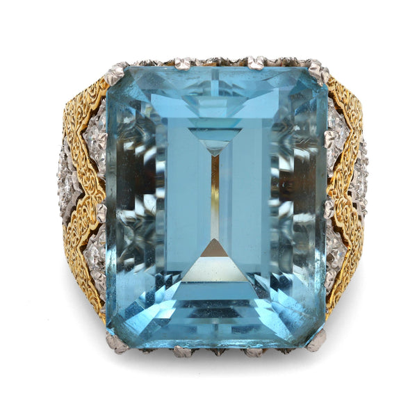 Buccellati 18k yellow and white gold aquamarine diamond ring Buccellati