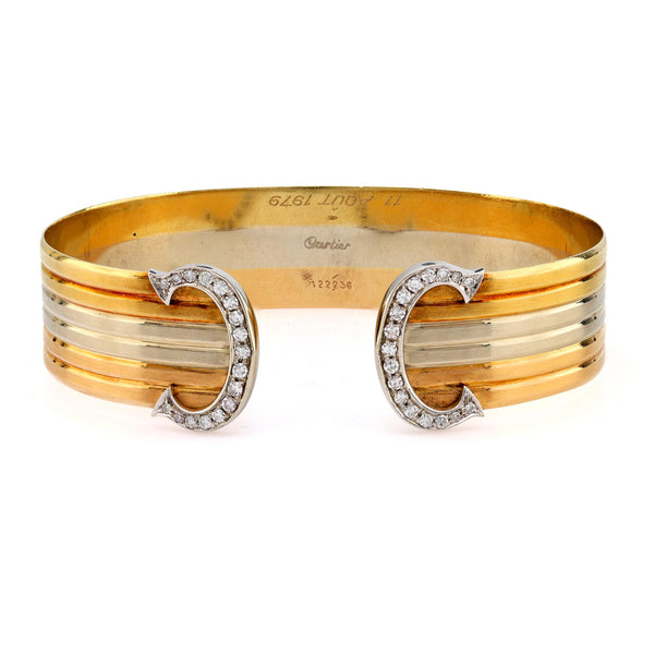 Cartier diamond 18k gold Trinity Double C cuff bracelet Cartier