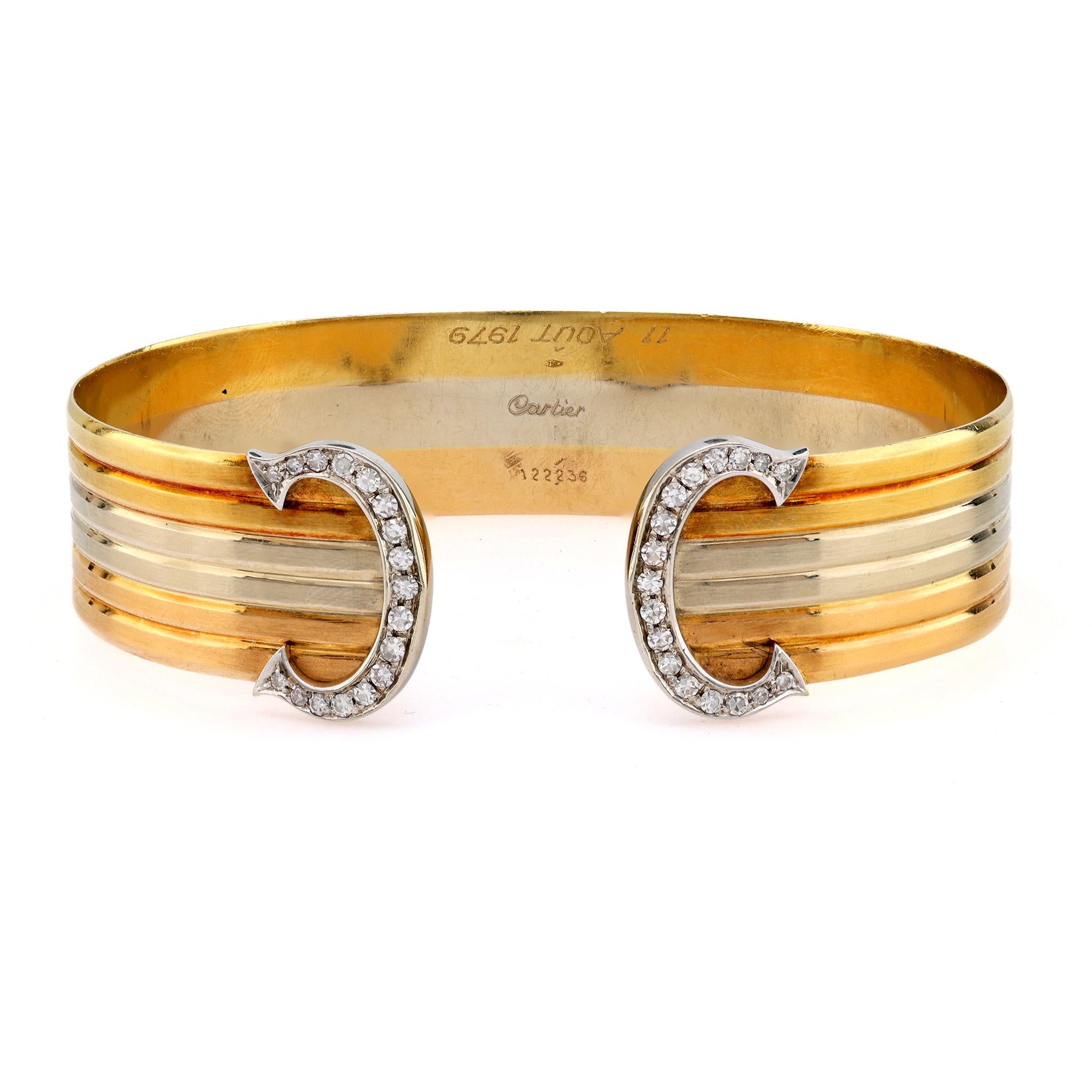 Cartier diamond 18k gold Trinity Double C cuff bracelet Cartier