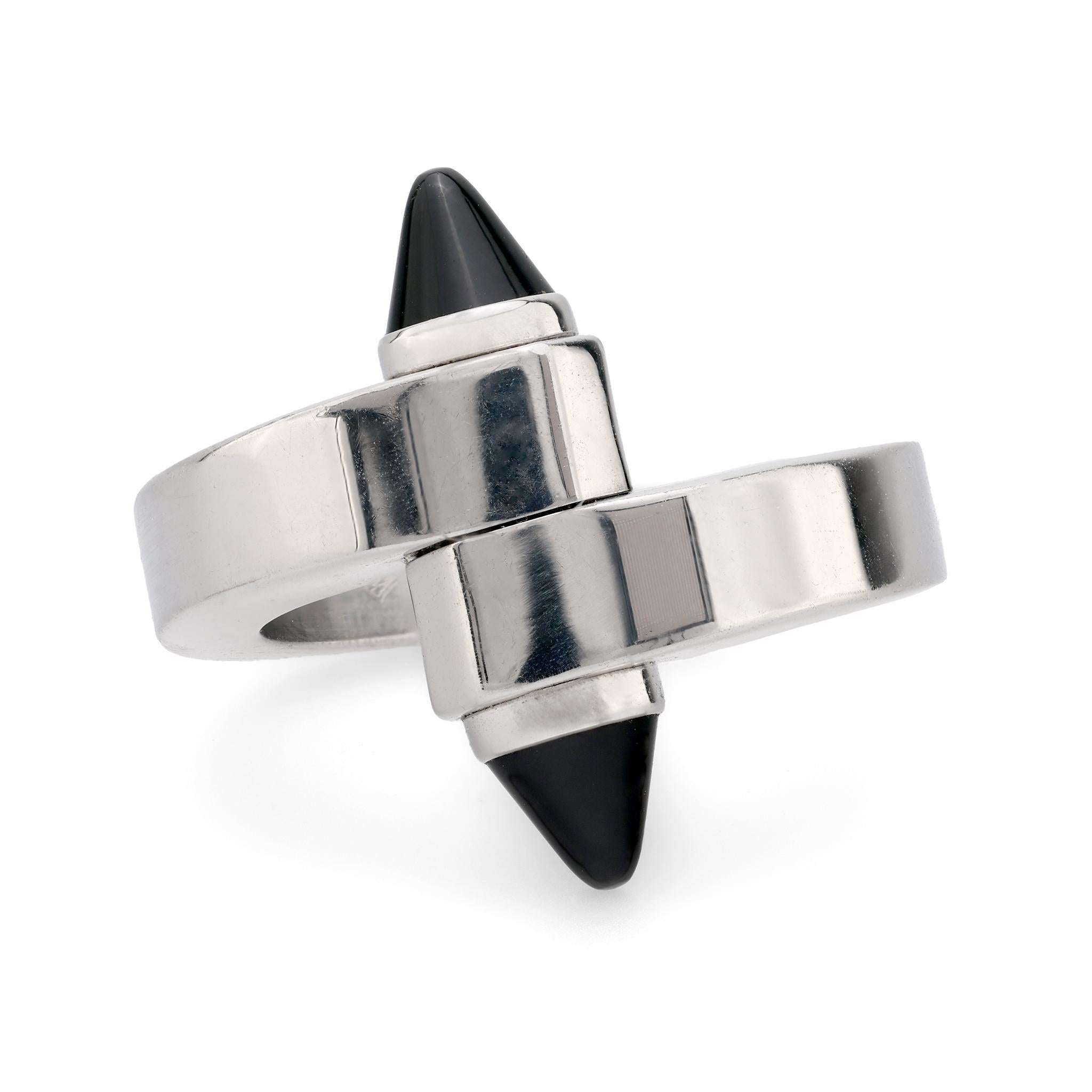 Cartier onyx 18k white gold menotte bypass ring Cartier