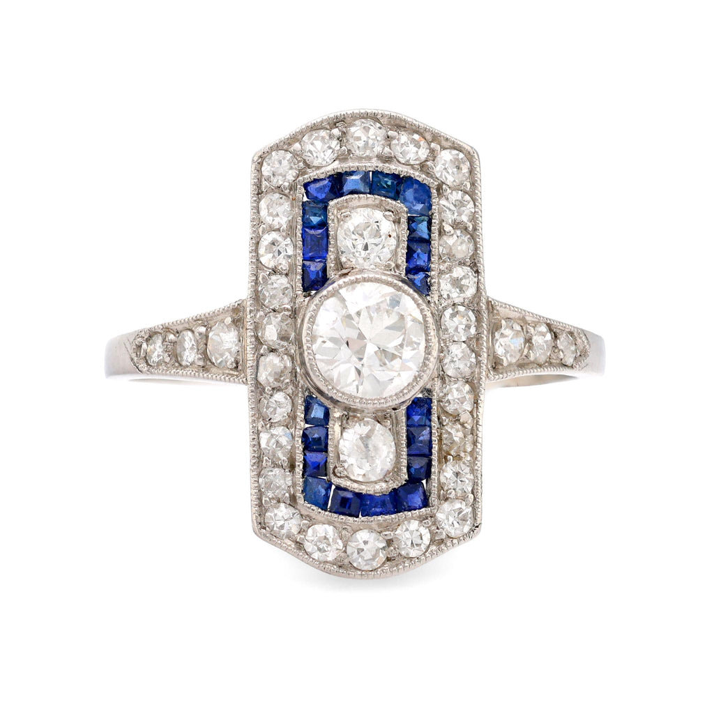 Art Deco platinum diamond sapphire ring Jack Weir & Sons