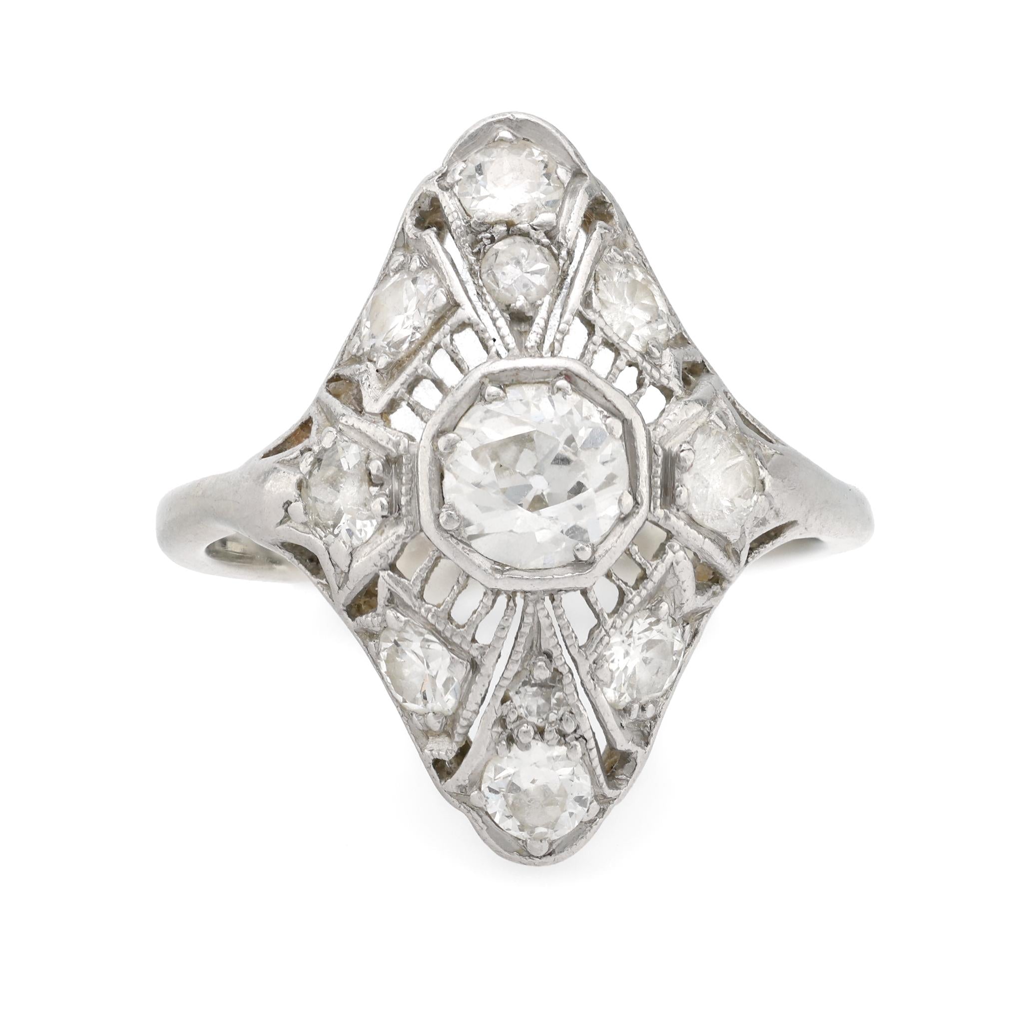 Art Deco 18k white gold diamond filigree ring Jack Weir & Sons