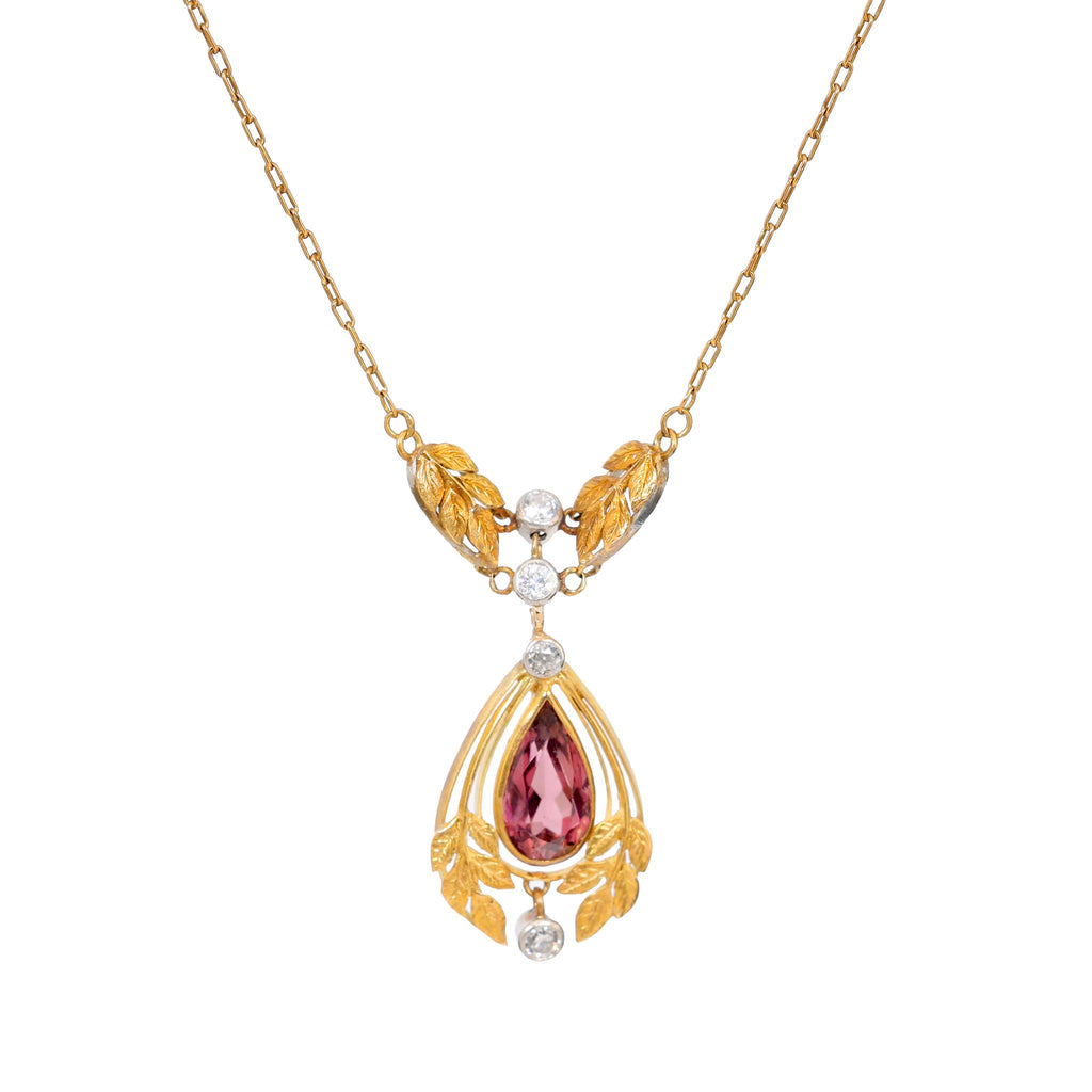 Tiffany & Co. Edwardian tourmaline diamond 18k yellow gold necklace Tiffany & Co.