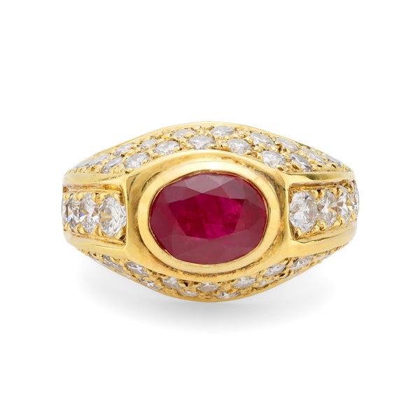 Vintage ruby diamond 18k yellow gold ring Jack Weir & Sons