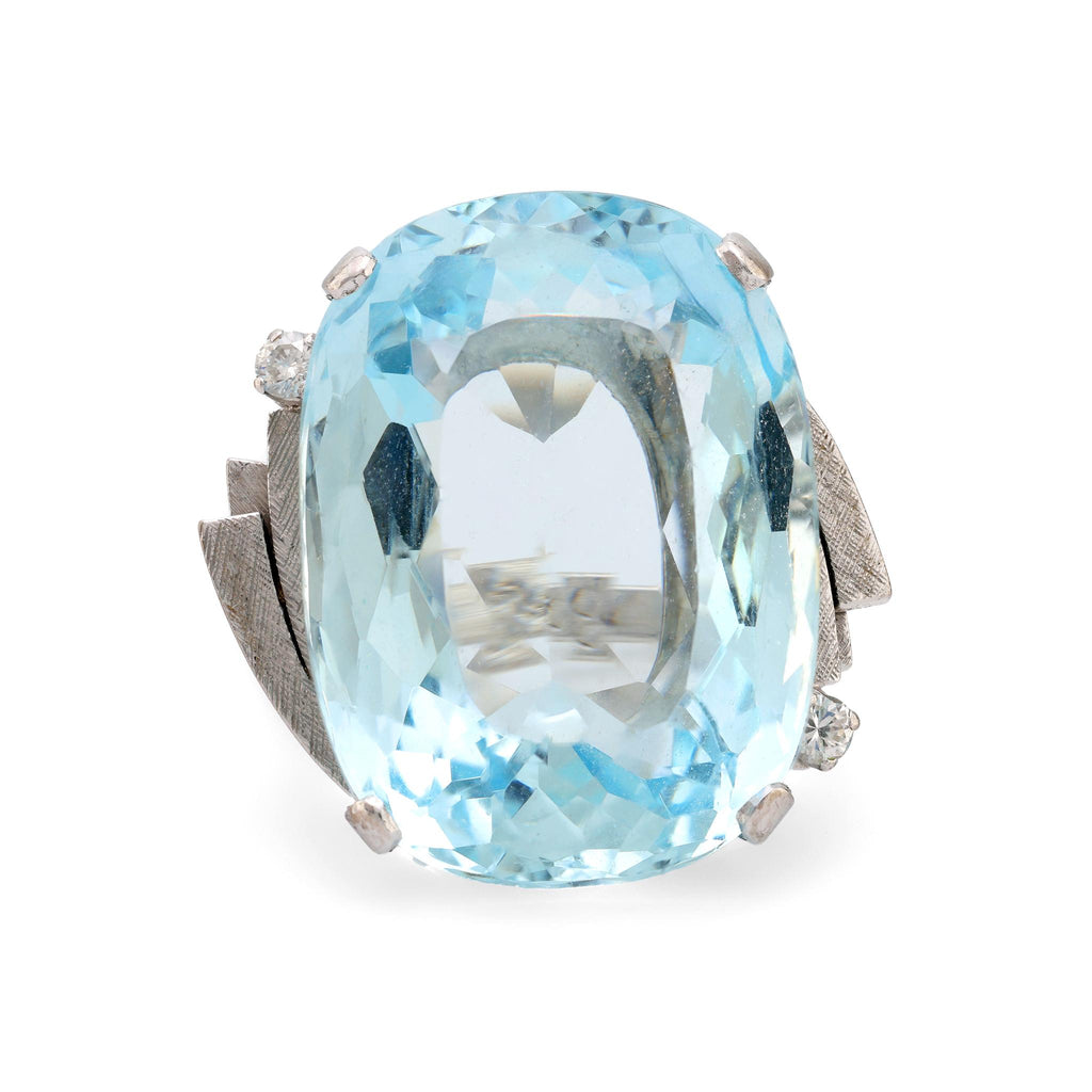 Mid Century 27 carat aquamarine diamond 18k white gold cocktail ring Jack Weir & Sons