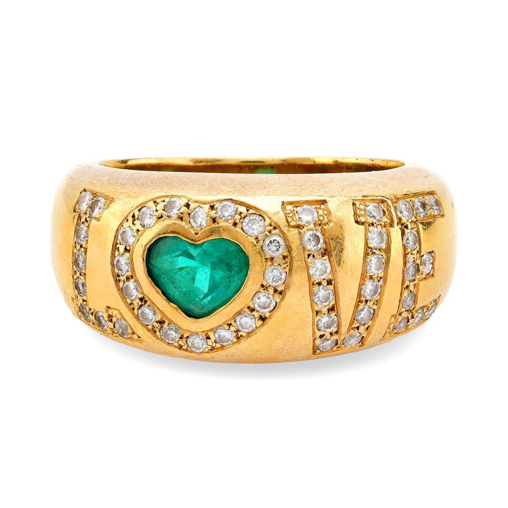 Vintage heart shape emerald diamond 18k yellow gold love ring Jack Weir & Sons