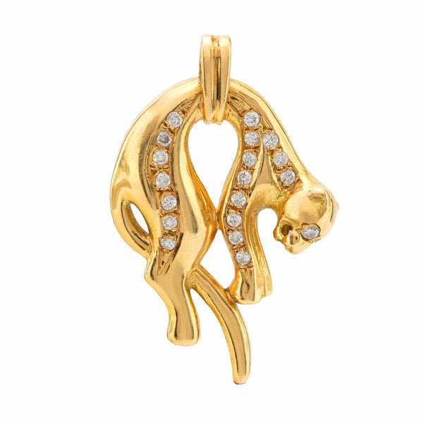 French 18k yellow gold diamond panther pendant Jack Weir & Sons