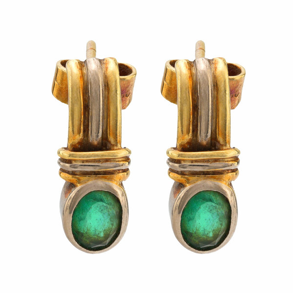 Vintage emerald 18k two tone gold drop earrings Jack Weir & Sons