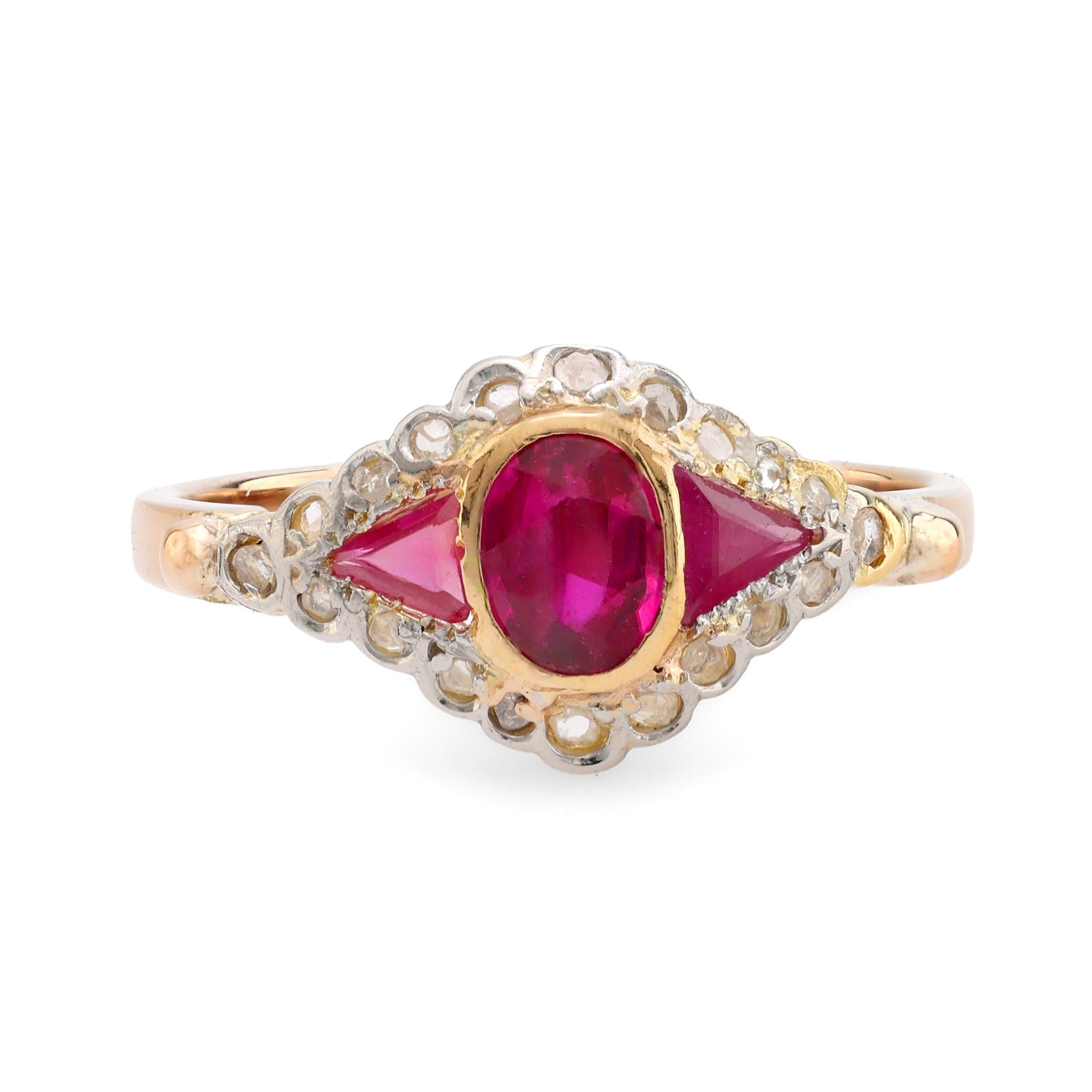 Antique synthetic ruby diamond 18k yellow gold ring Jack Weir & Sons