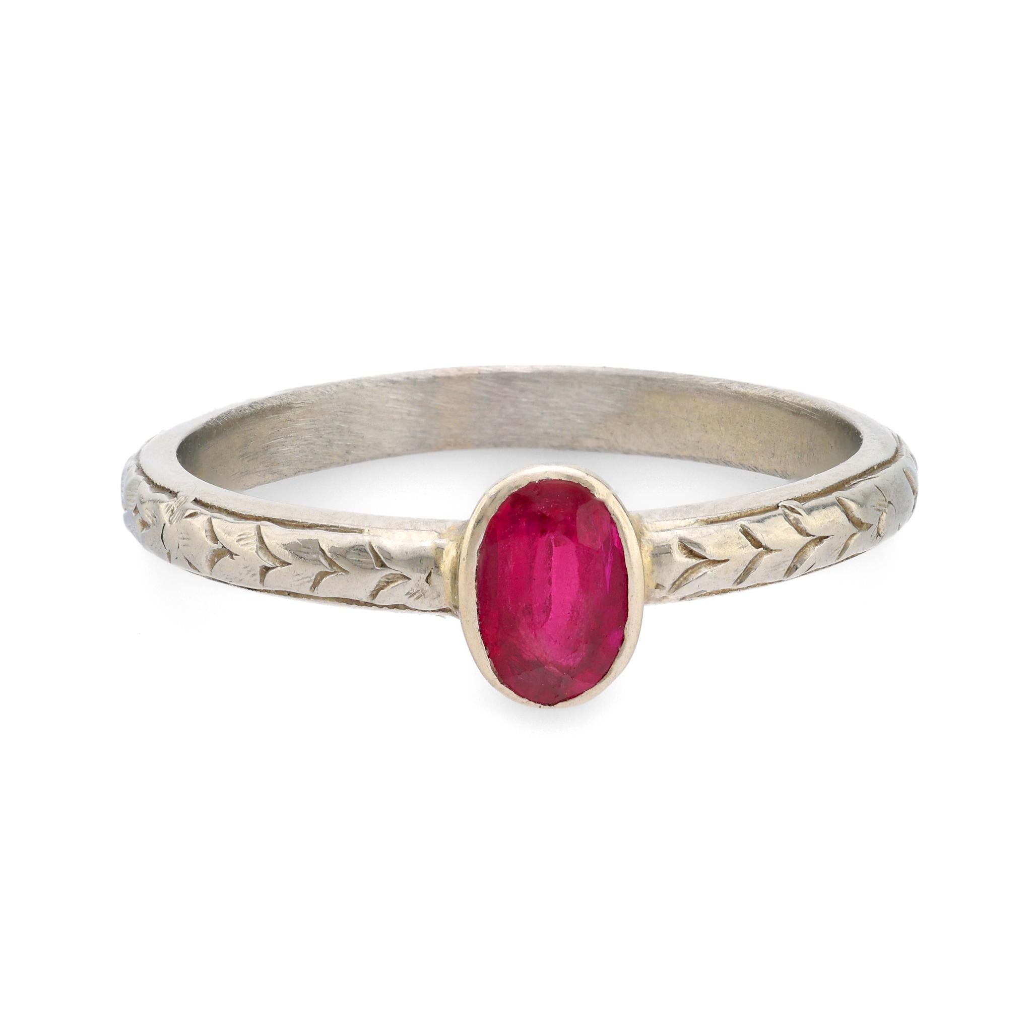 Belais Art Deco ruby 18k white gold solitaire ring Belais