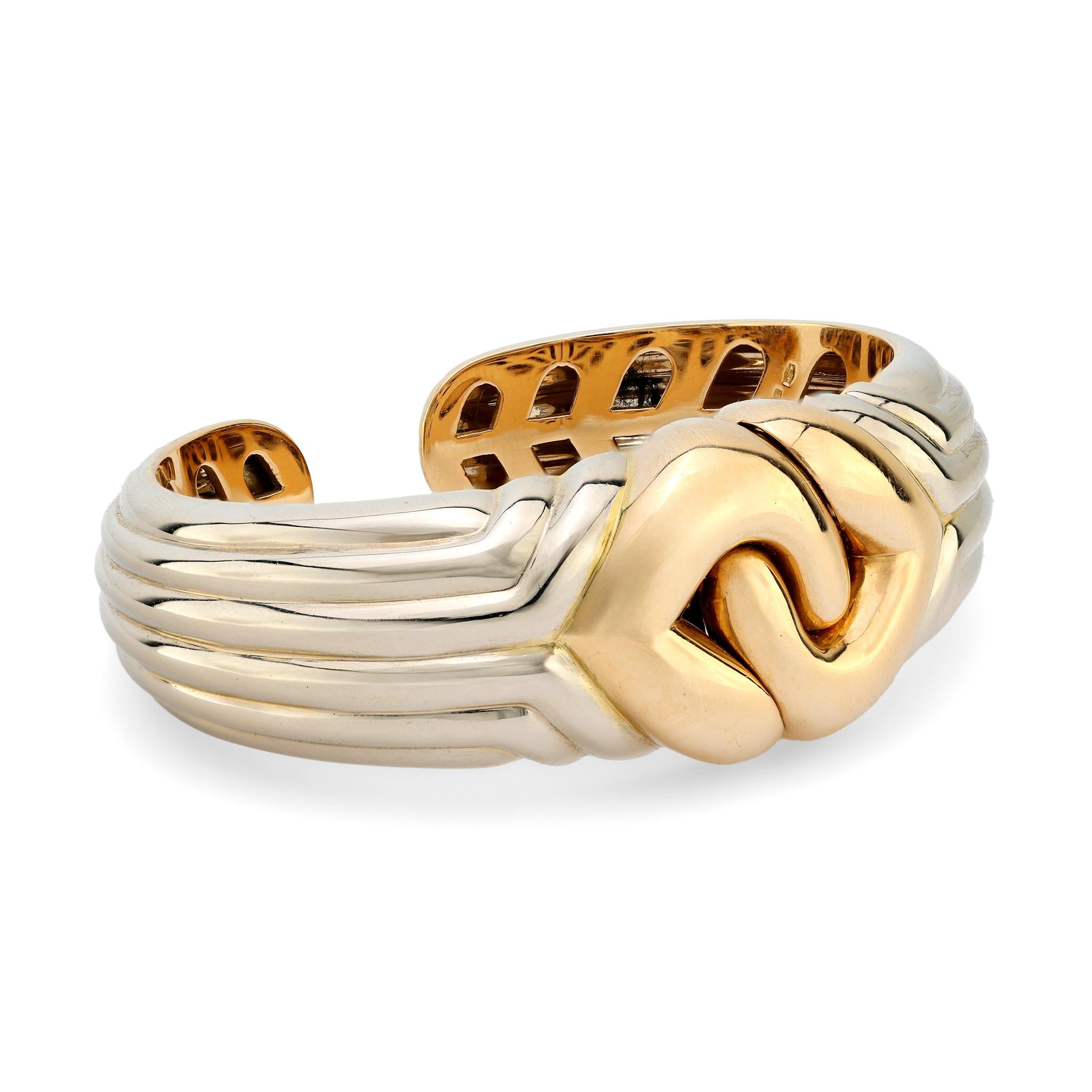 Bulgari 18k white and yellow gold cuff bracelet Bvlgari