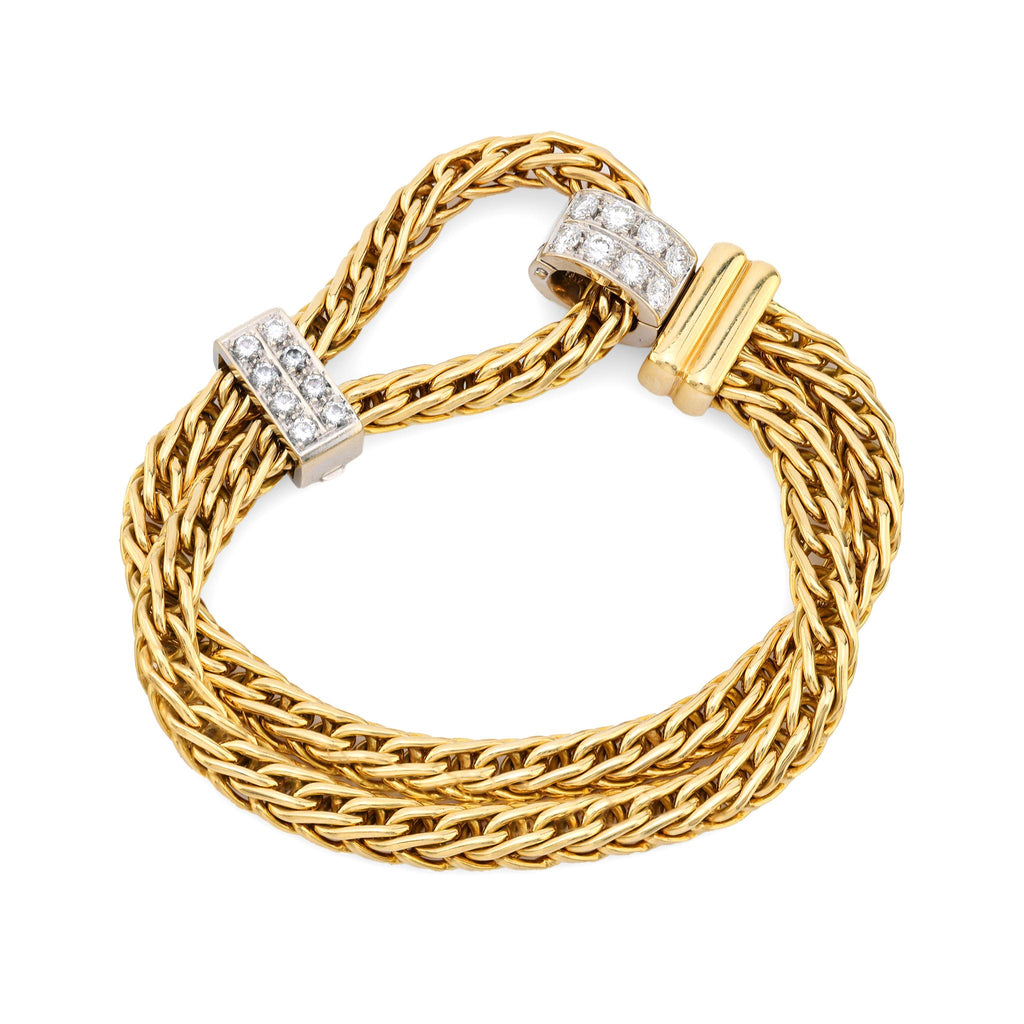 Pomellato French diamond 18k yellow and white gold rope bracelet Pomellato