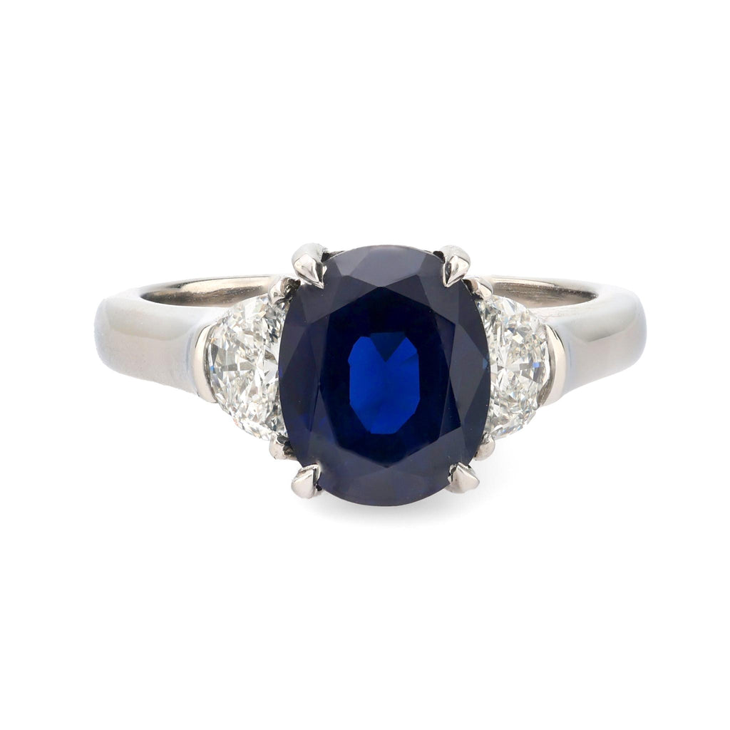 GIA 3.46 carat no heat sapphire diamond platinum three stone ring Jack Weir & Sons