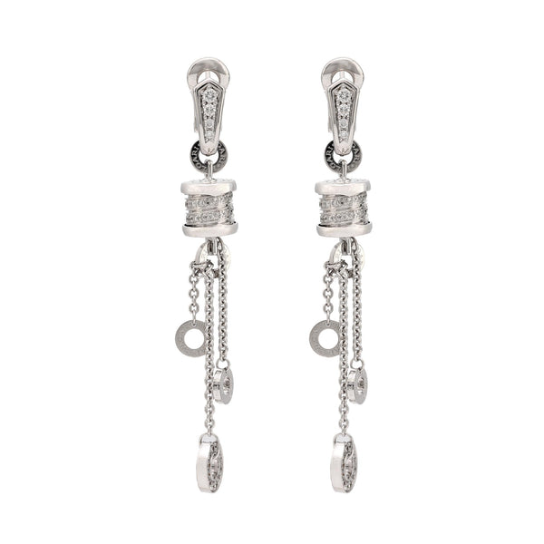 Bvlgari Italy diamond 18k white gold B.zero1 drop earrings Bvlgari