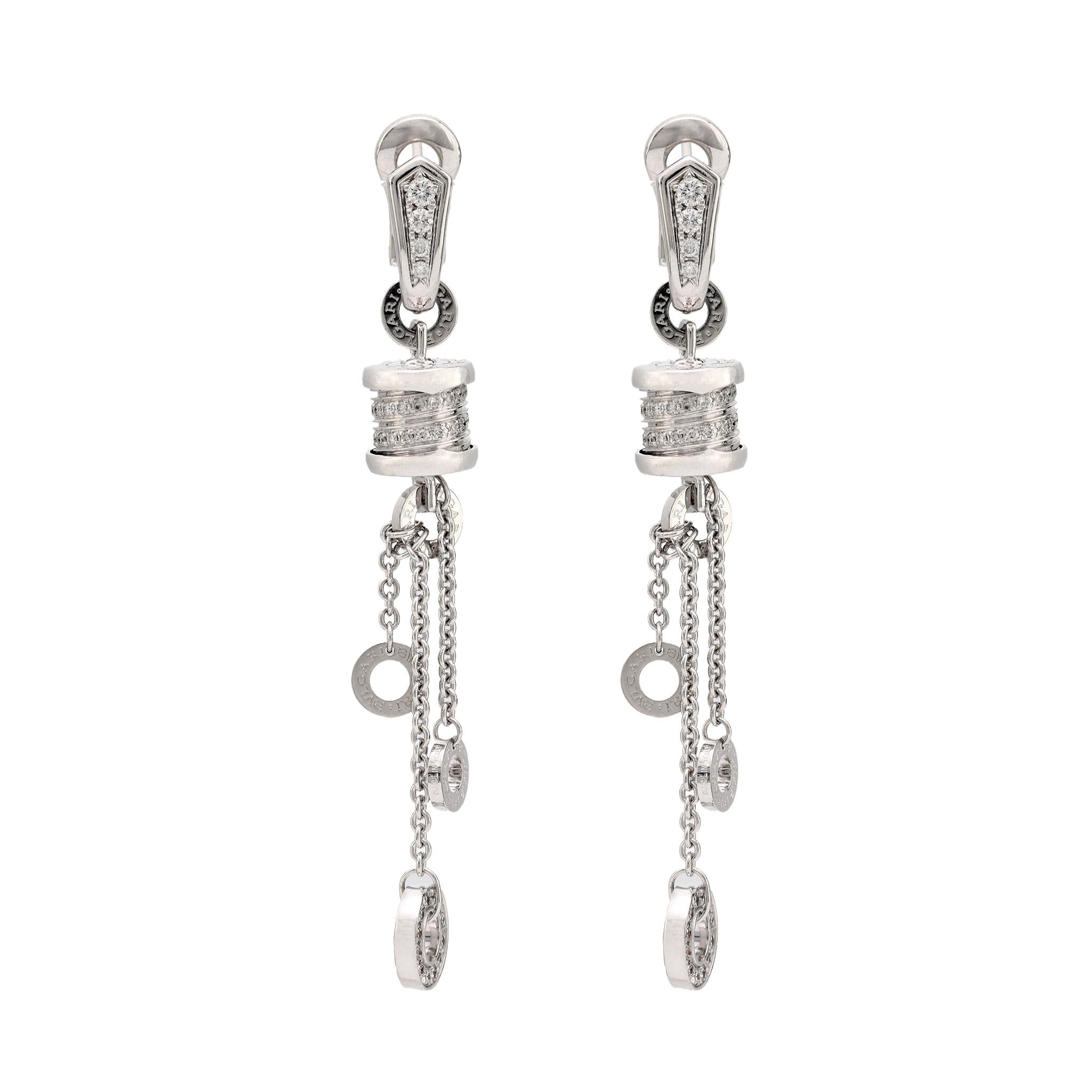 Bvlgari Italy diamond 18k white gold B.zero1 drop earrings Bvlgari