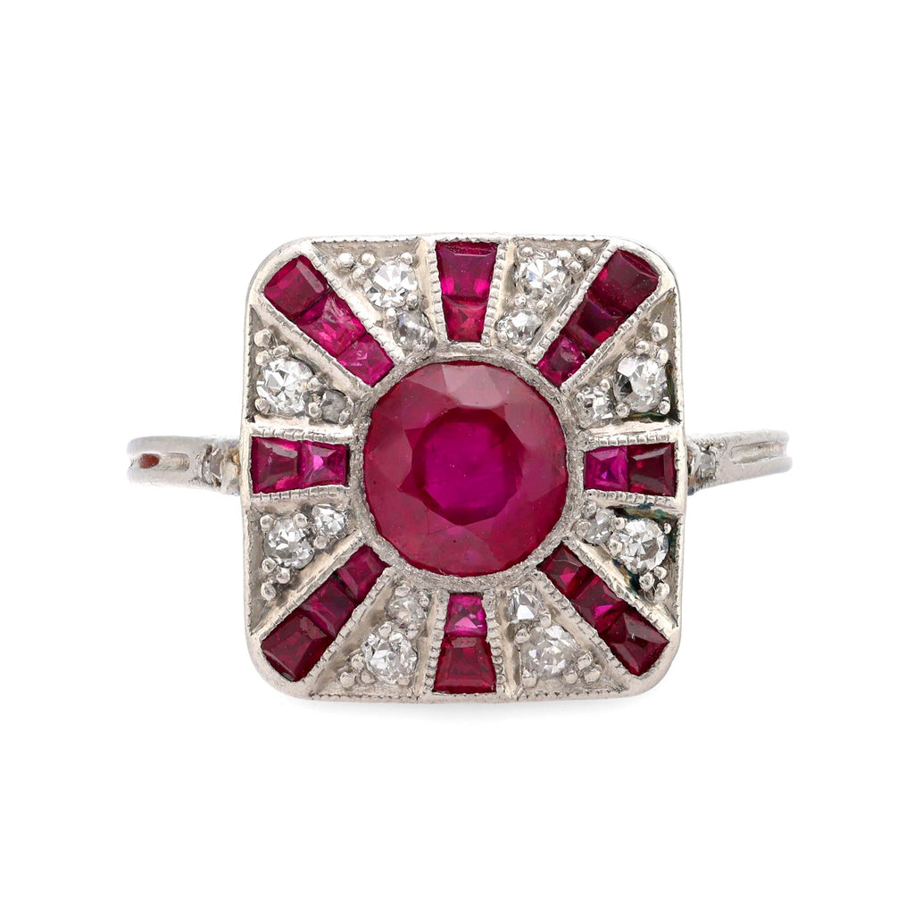 Art Deco GIA 1.30 carat ruby diamond platinum ring Jack Weir & Sons