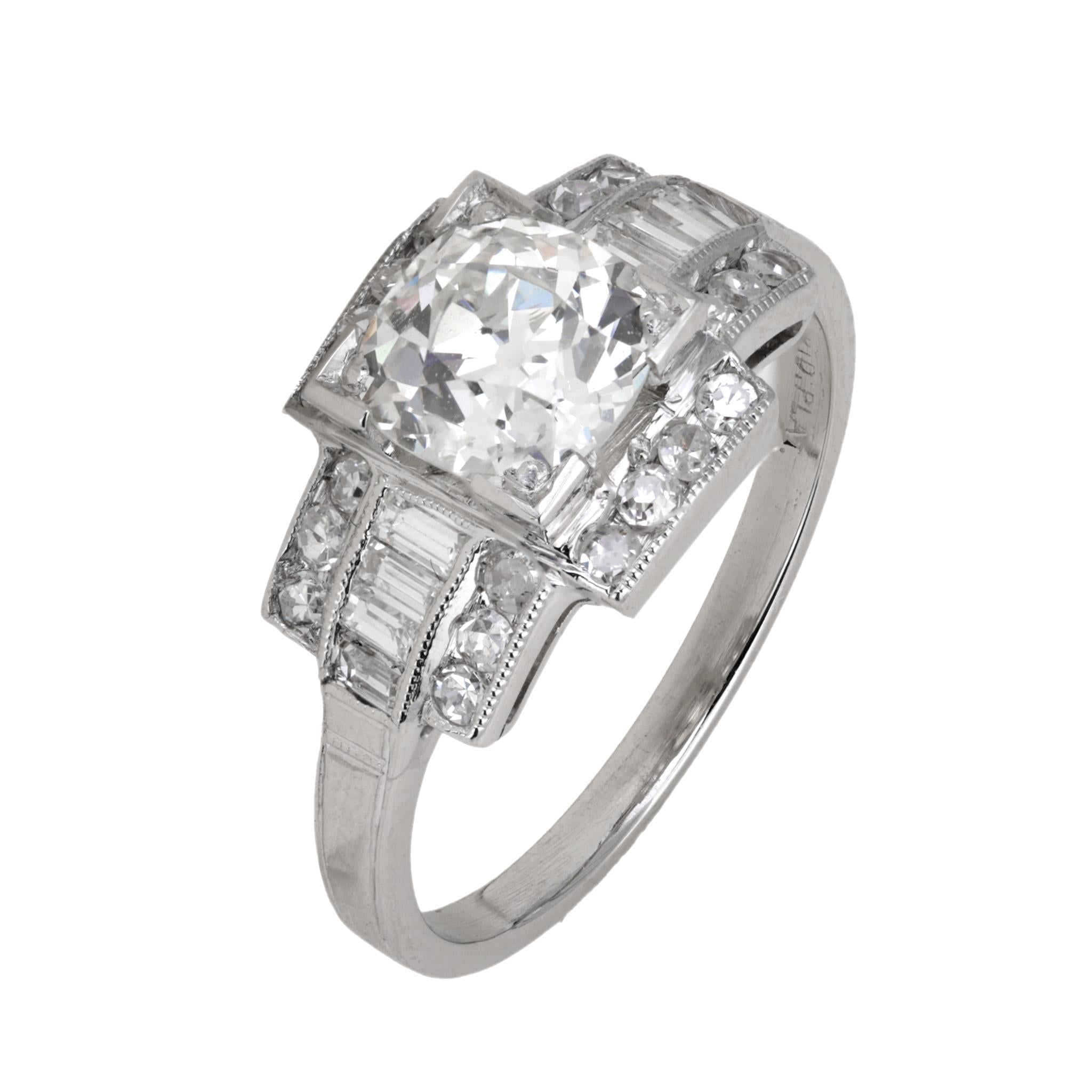 Art Deco French GIA 1.33 carat diamond platinum ring Jack Weir & Sons