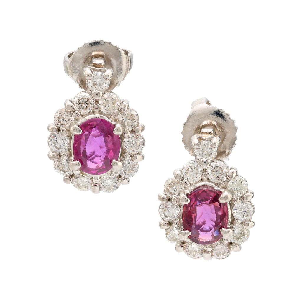 Modern pink sapphire diamond platinum cluster earrings Jack Weir & Sons