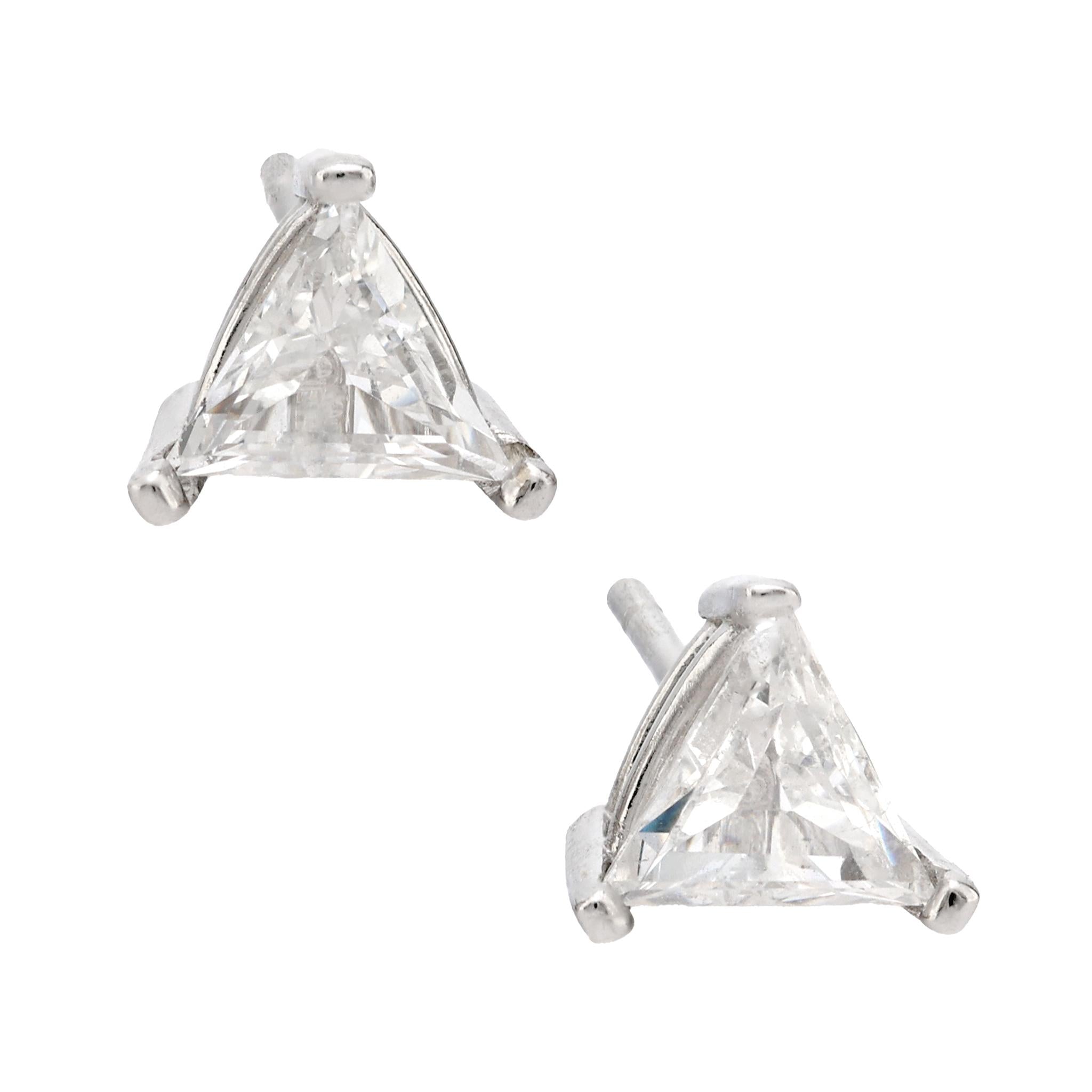 Modern .97 carat total weight diamond 14k white gold triangle stud earrings Jack Weir & Sons