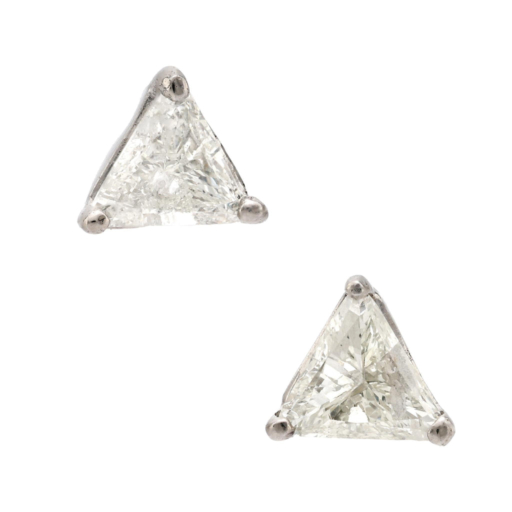 Modern 1.10 carat total diamond weight 18k white gold triangle stud earrings Jack Weir & Sons