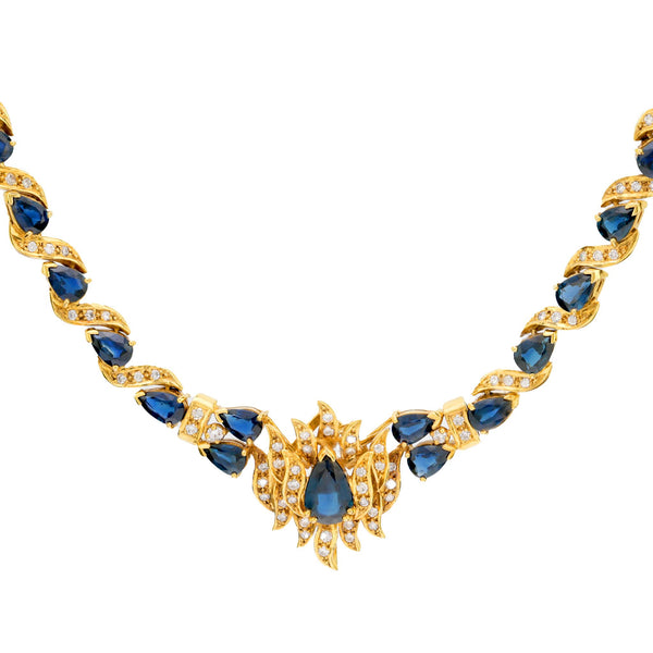 Vintage 13.30 total weight sapphire diamond 14k yellow gold cocktail necklace Jack Weir & Sons