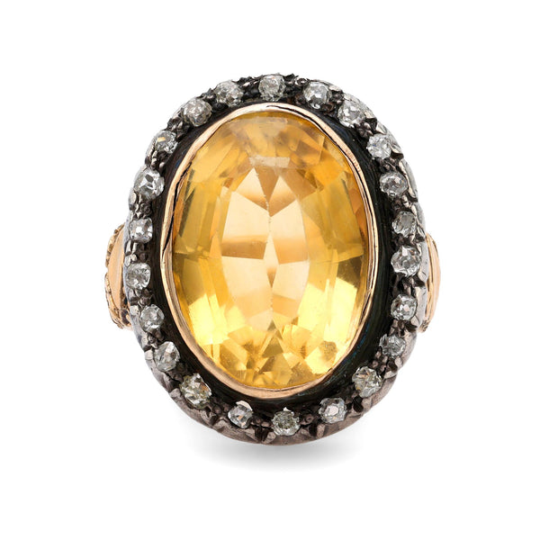 Georgian 8.40 carat citrine diamond 18k yellow gold silver cluster ring Jack Weir & Sons