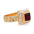 Renaissance revival garnet 14k yellow gold and white enamel solitaire ring Jack Weir & Sons