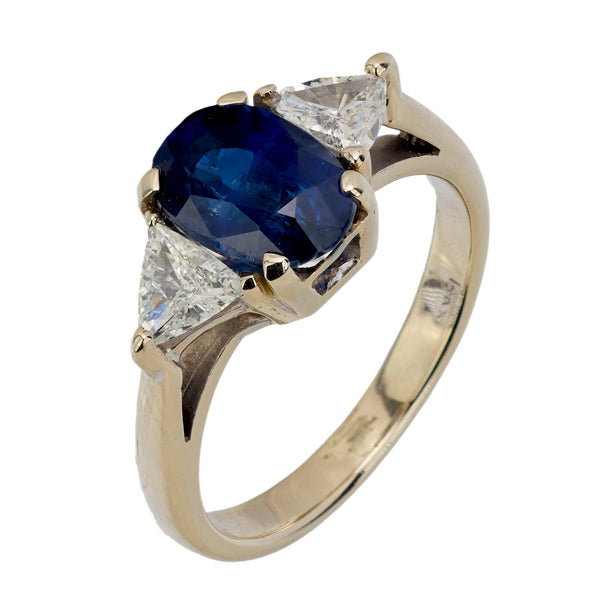 GIA 2.13 carat no heat sapphire diamond 14k white gold three stone ring Jack Weir & Sons