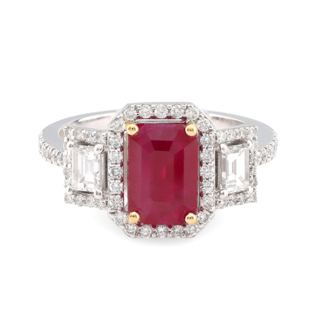 French GIA 2.50 carat Burma ruby diamond 18k white gold ring Jack Weir & Sons