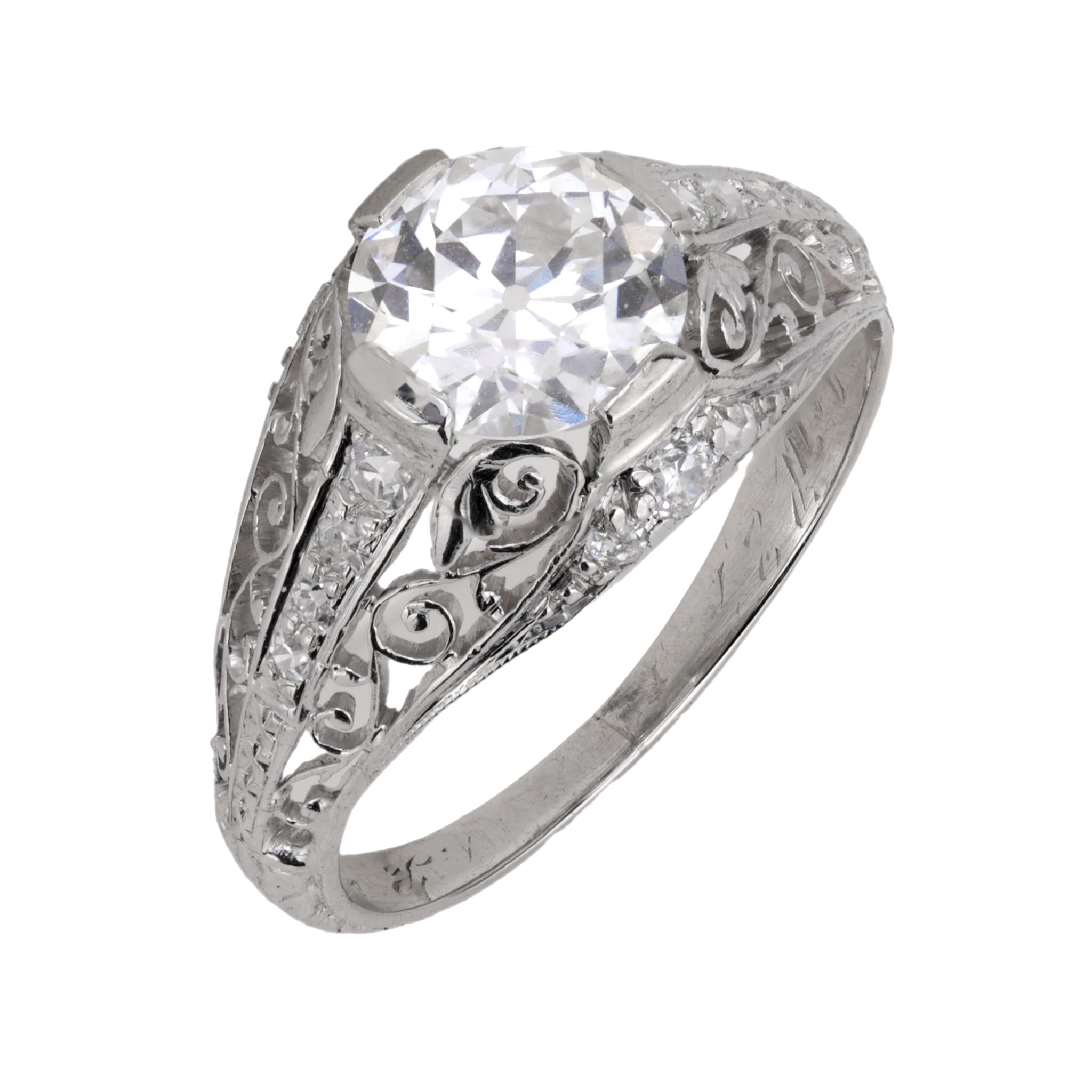 Art Deco GIA 1.37 carat old European cut diamond platinum engagement ring Jack Weir & Sons