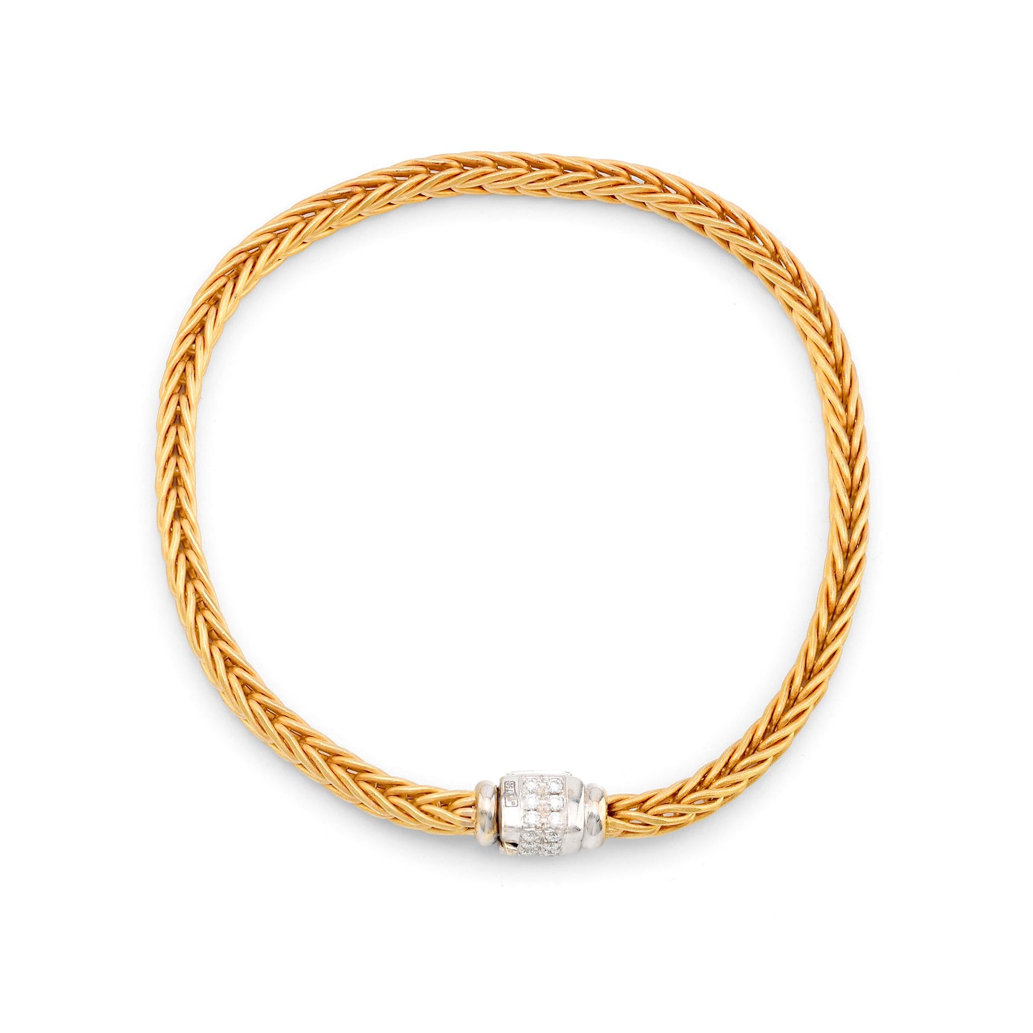 La Pepita Italy diamond 18k matte gold wheat weave bracelet La Pepita