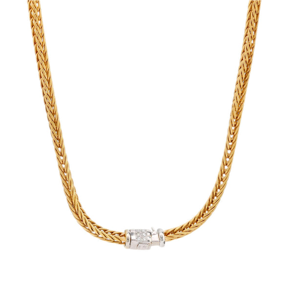 La Pepita Italy diamond 18k matte yellow and white gold wheat weave necklace La Pepita