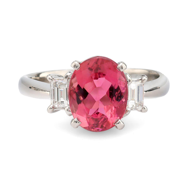 Modern 1.93 carat pink tourmaline diamond platinum ring Jack Weir & Sons