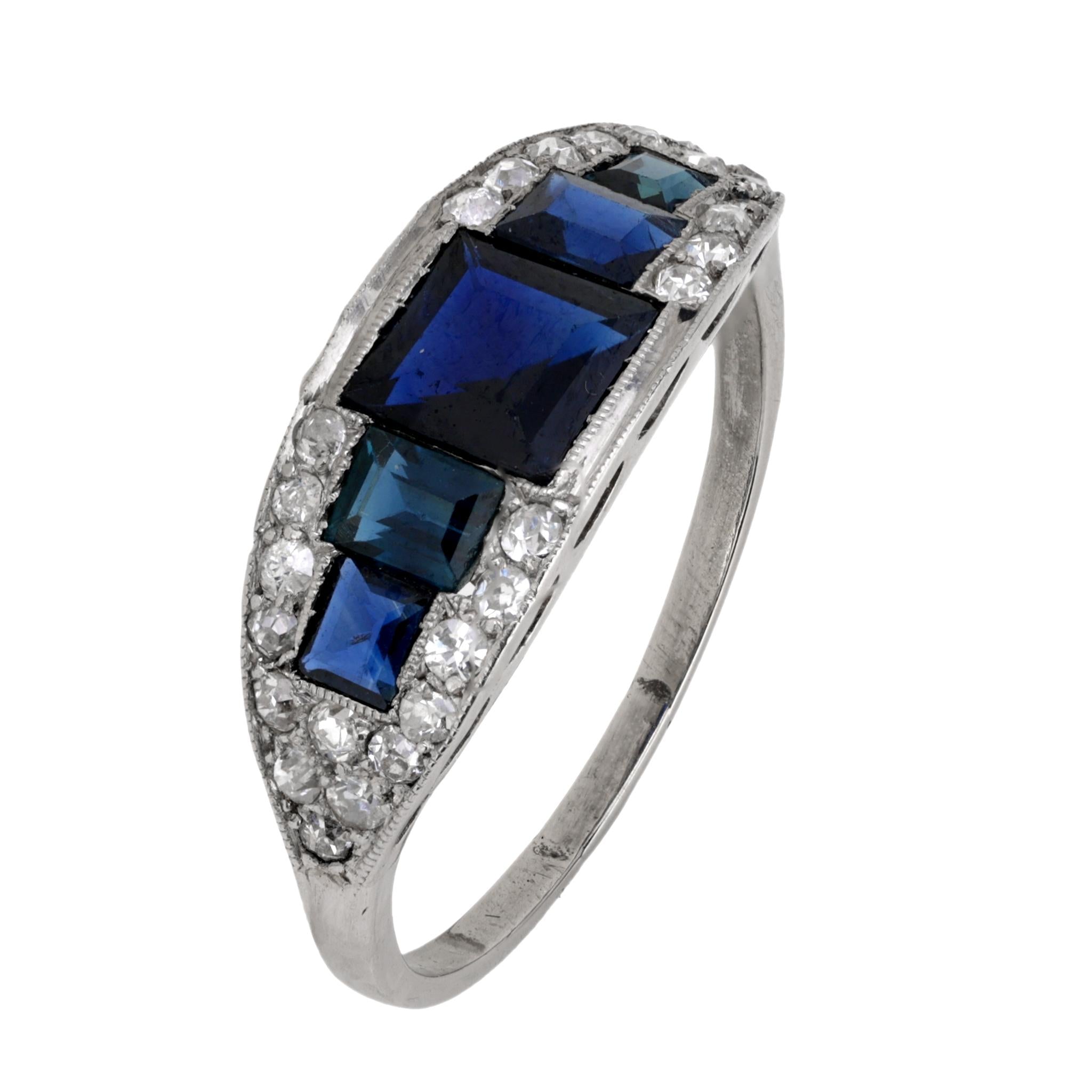 Art Deco GIA 1.50 carat sapphire diamond platinum ring