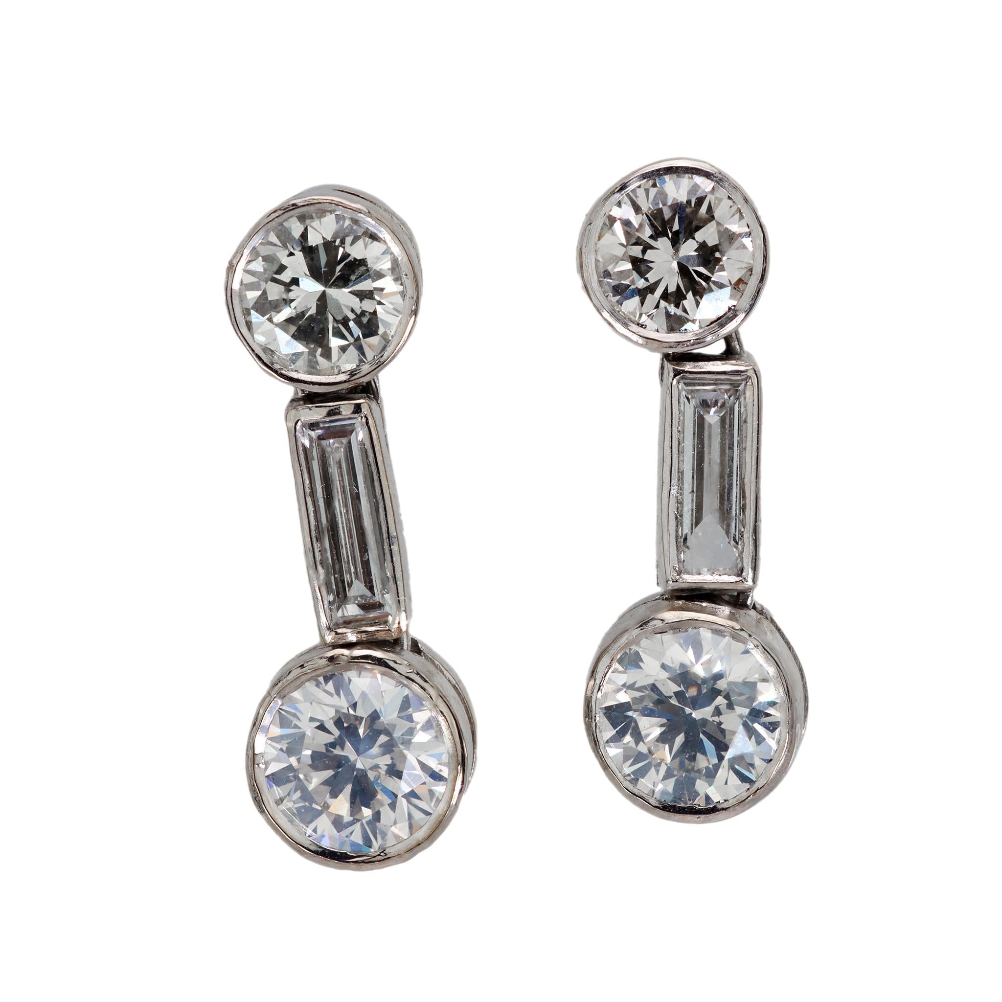 Mid Century 2 carat diamond platinum drop earrings Jack Weir & Sons