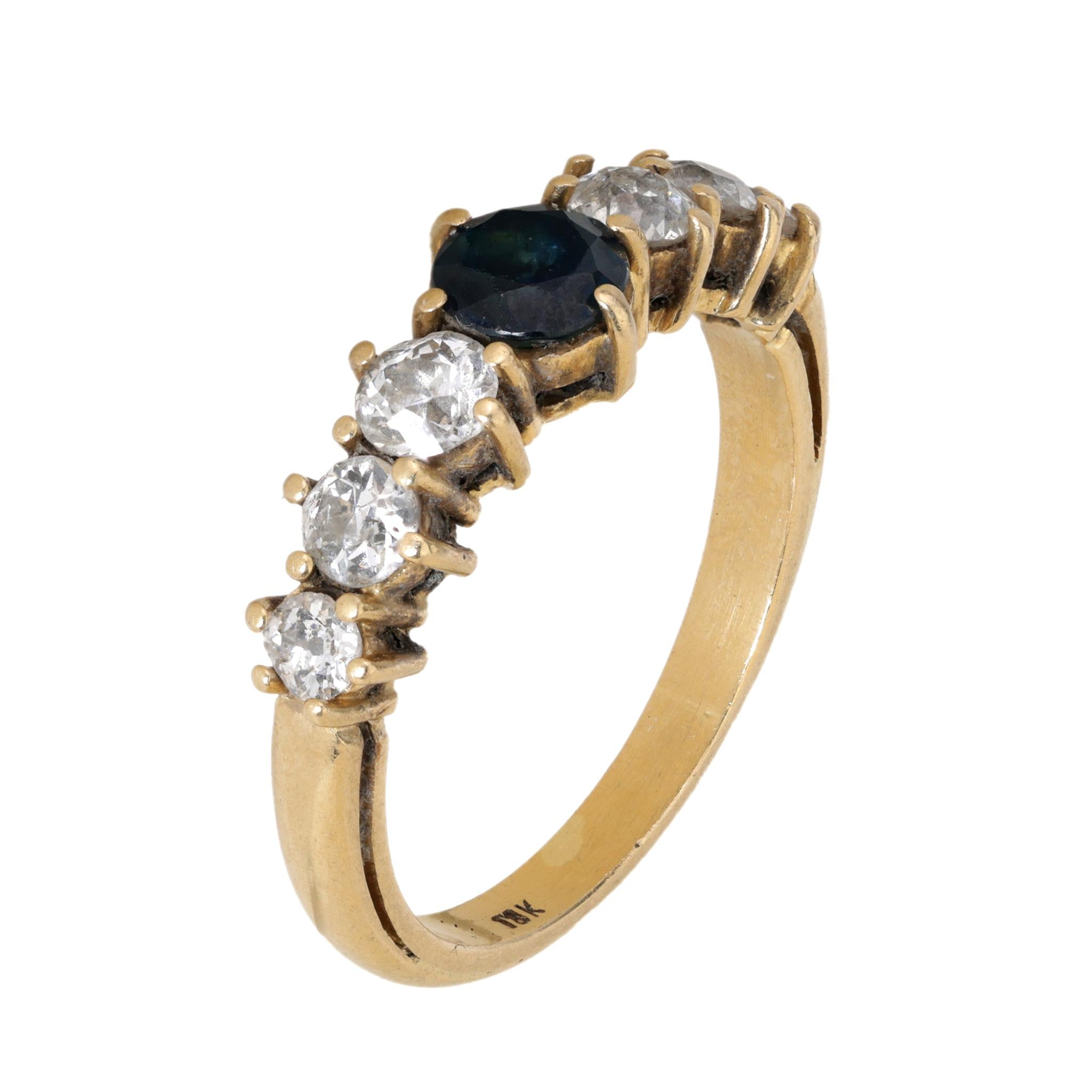 Vintage sapphire diamond 18k yellow gold ring