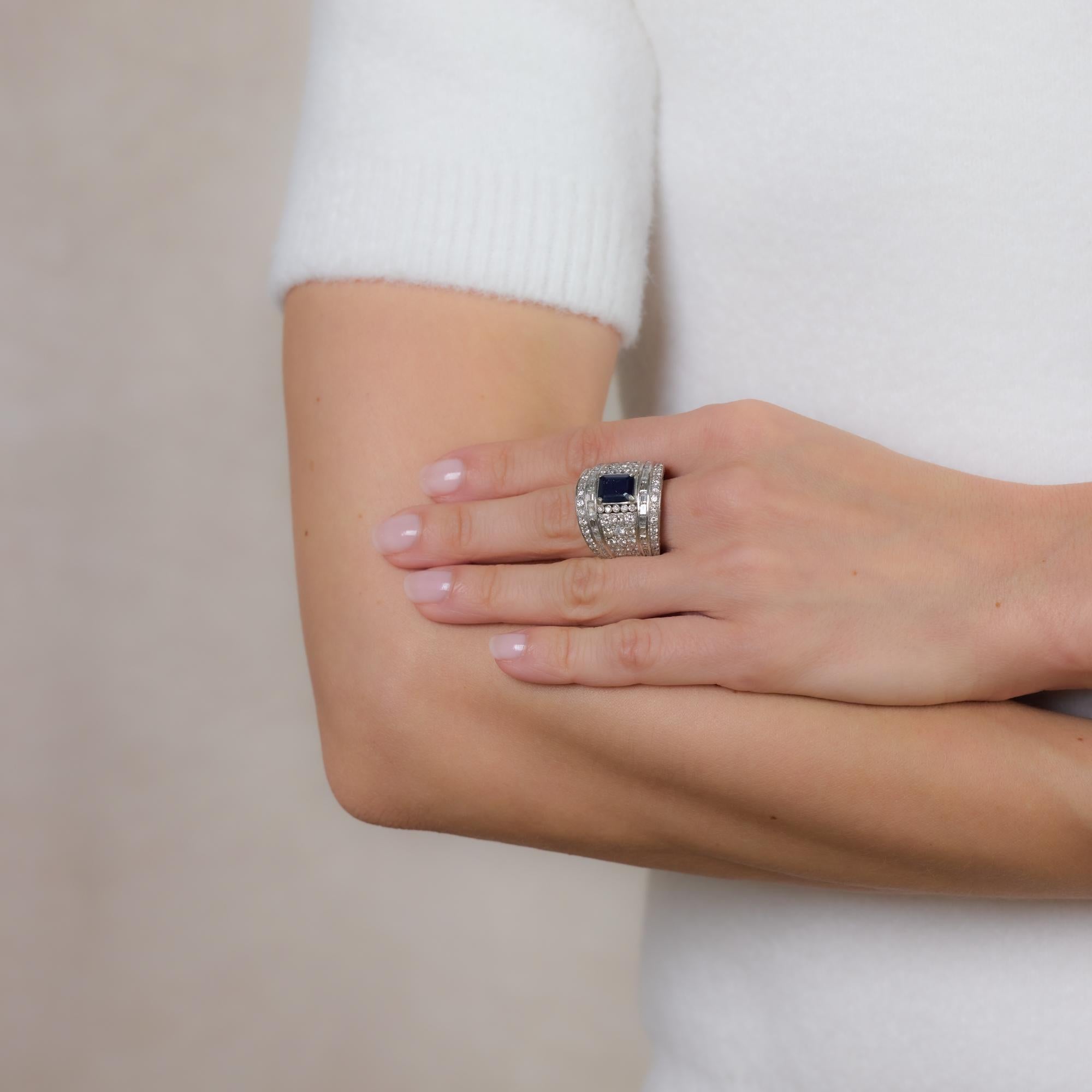 Vintage GIA 2.10 carat sapphire diamond platinum cocktail ring