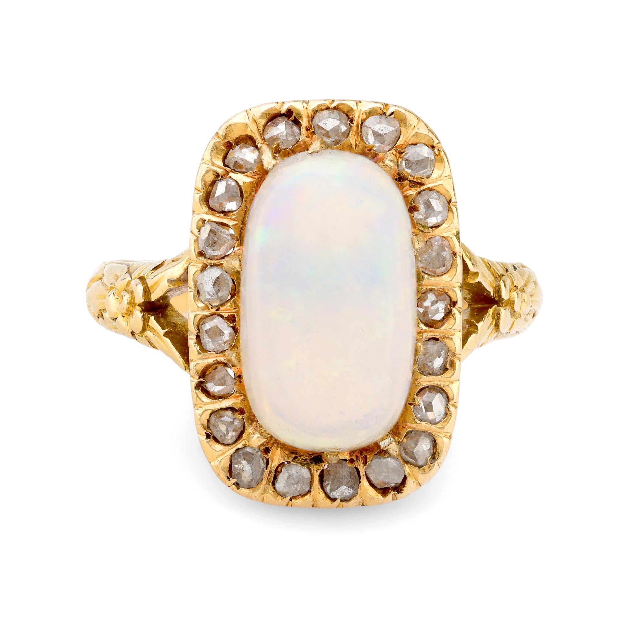 Victorian 2.30 carat opal diamond 18k yellow gold halo ring Jack Weir & Sons