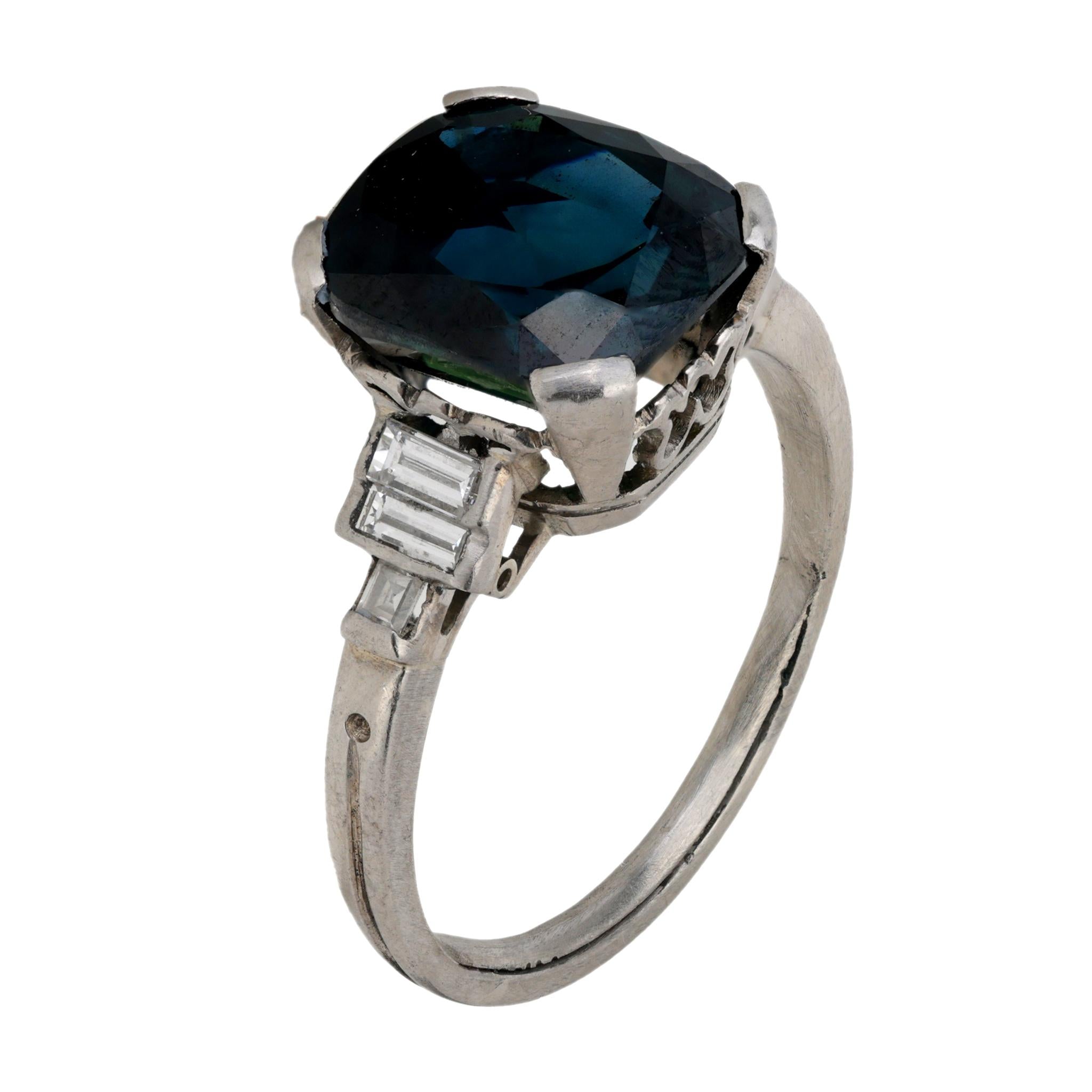 Art Deco GIA 4.5 carat no heat sapphire diamond platinum ring