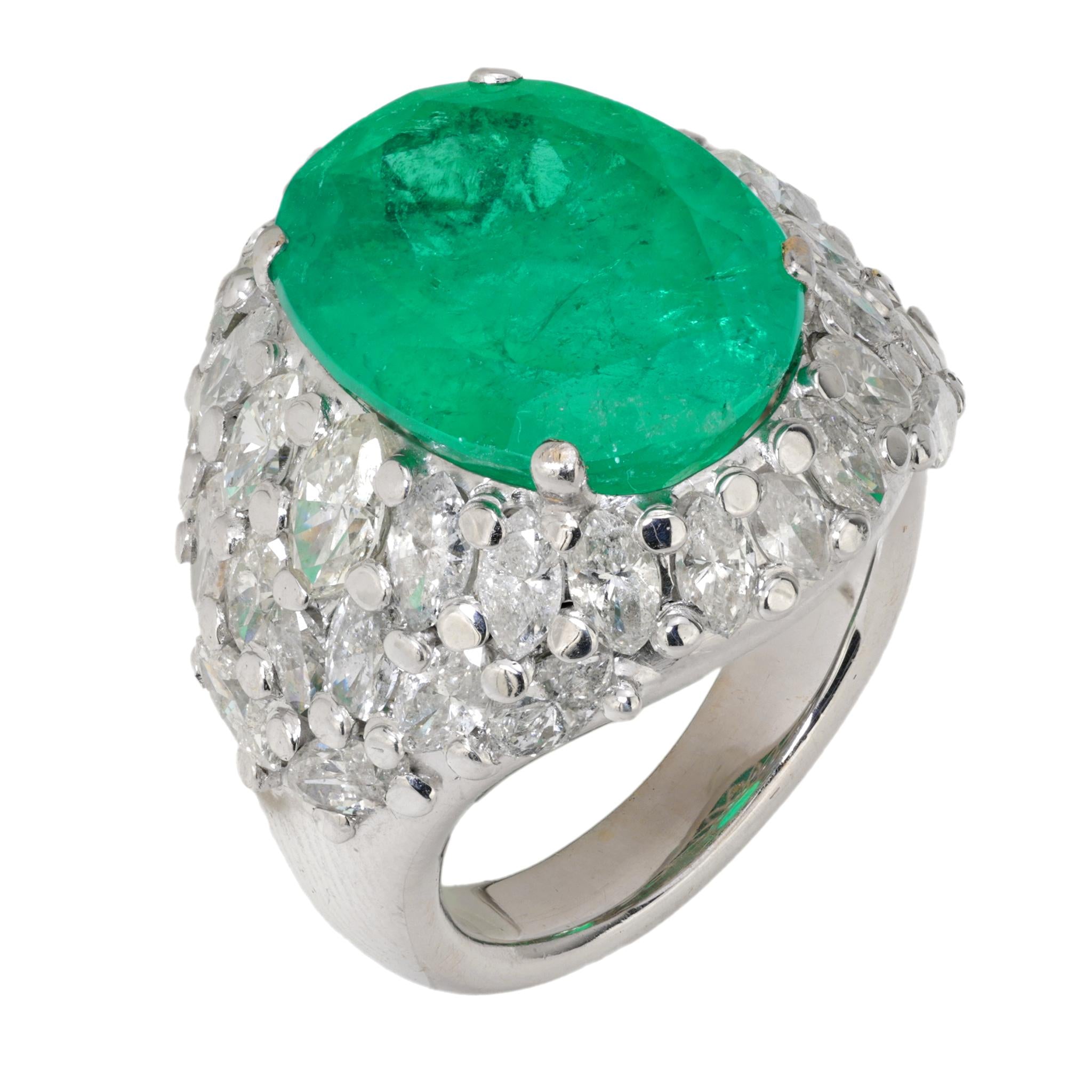 French GIA 11.52 carat Colombian emerald diamond ring