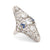 Art Deco 1.5 carat total weight diamond sapphire platinum Navette ring Jack Weir & Sons