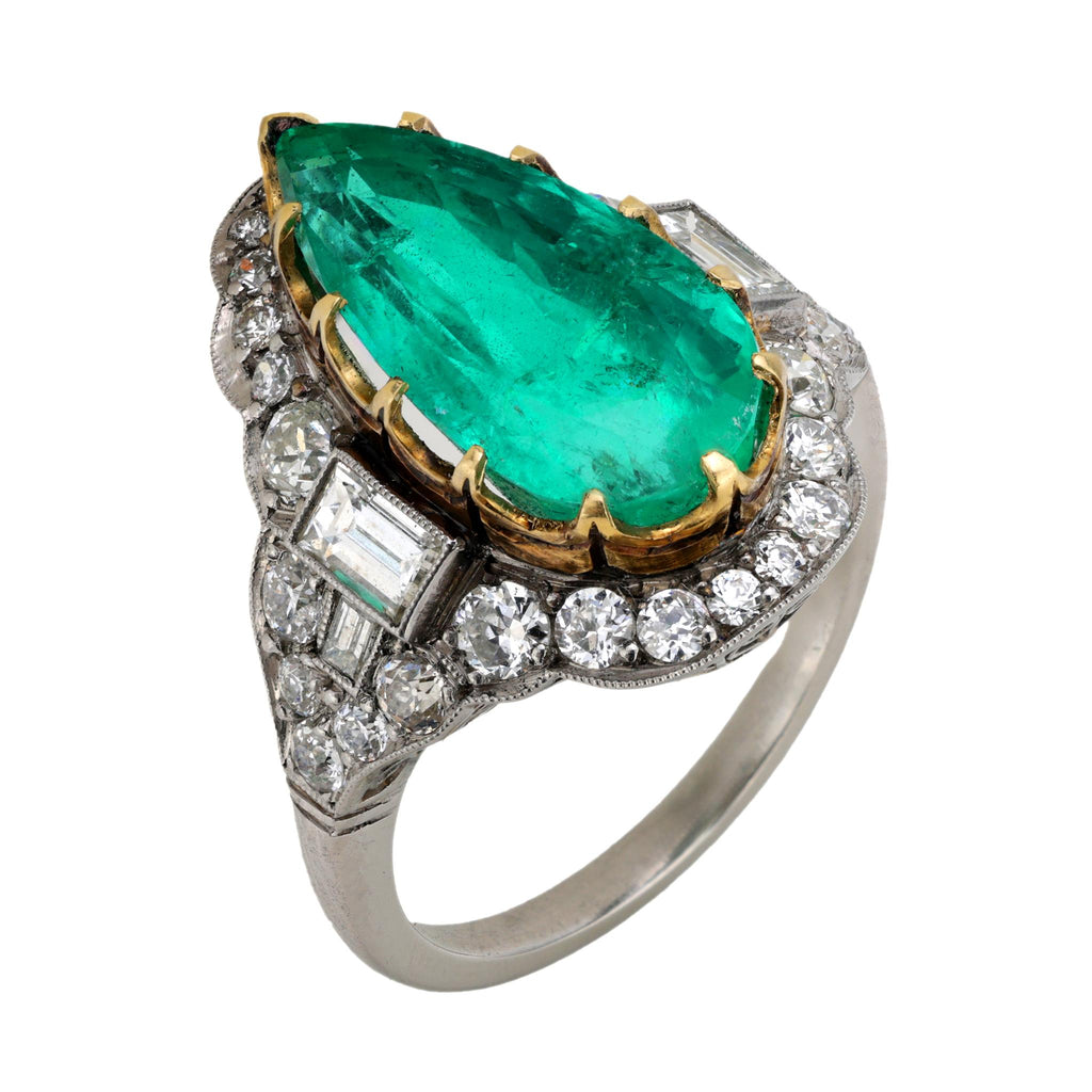 Vintage GIA 6.20 carat Colombian emerald diamond platinum ring