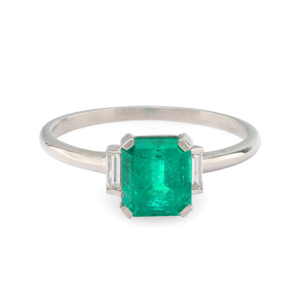 Mid Century 1.30 carat emerald diamond platinum ring Jack Weir & Sons