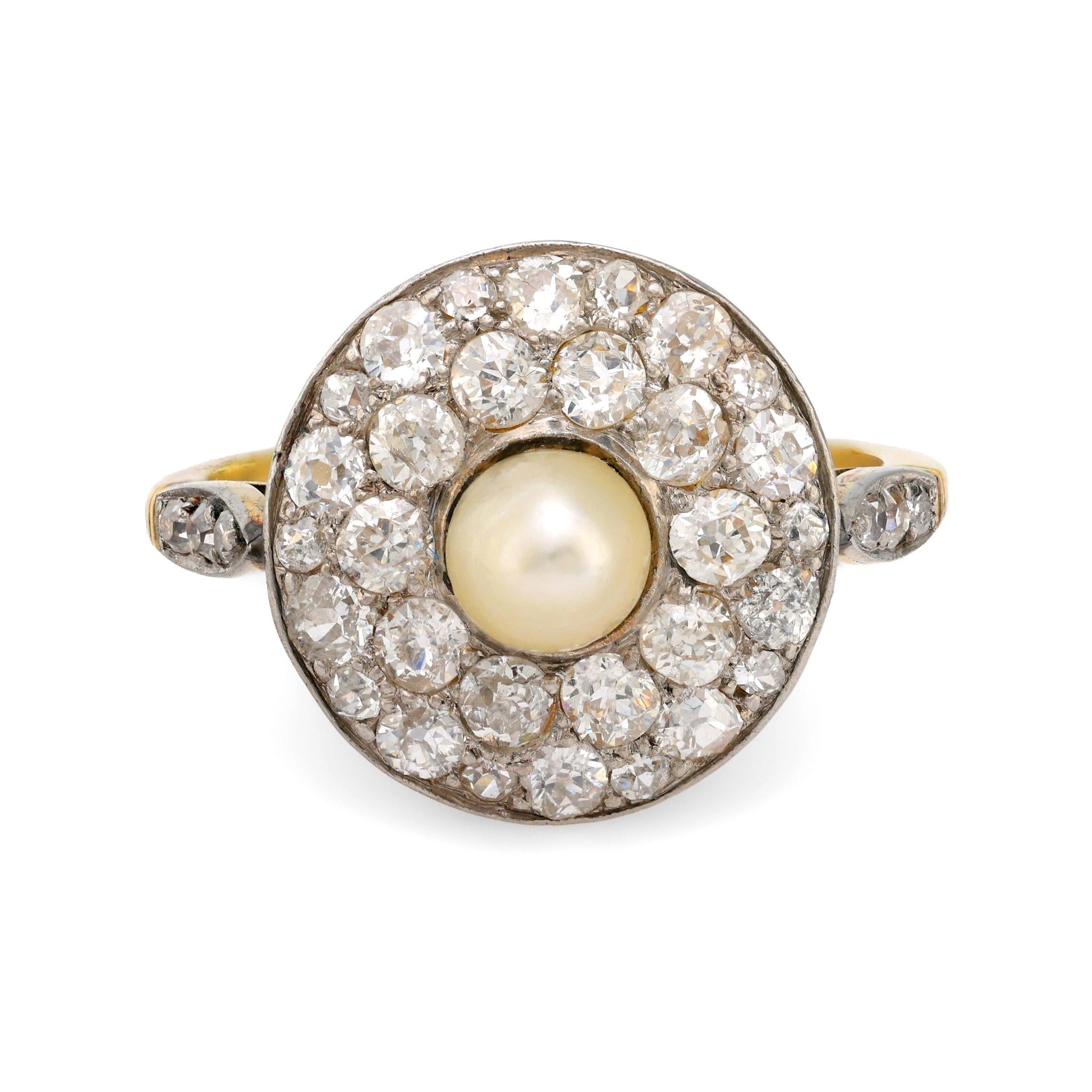 Victorian pearl diamond 18k gold and platinum target ring Jack Weir & Sons