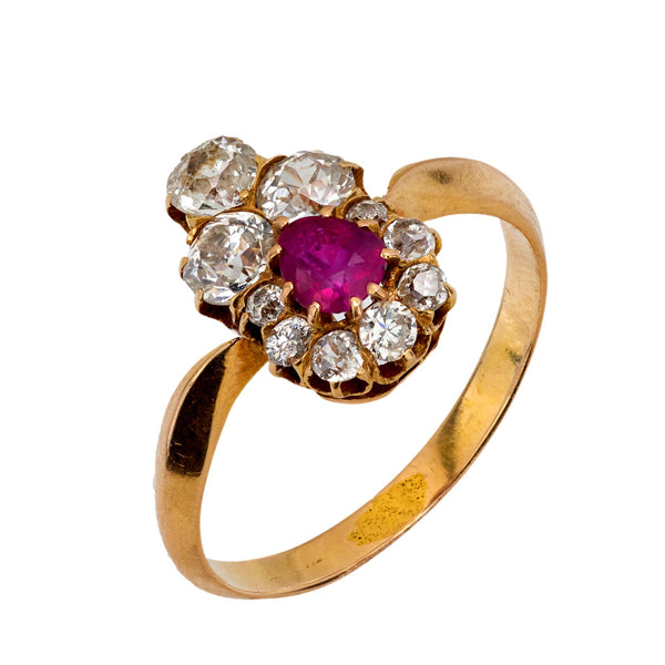 Victorian ruby diamond 18k yellow gold ring Jack Weir & Sons