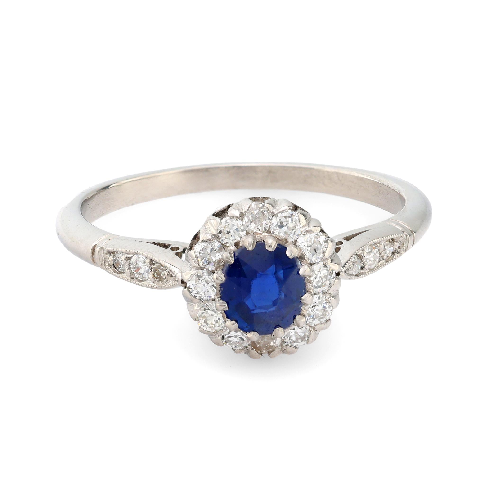 Edwardian style 0.49 carat sapphire diamond platinum cluster ring Jack Weir & Sons